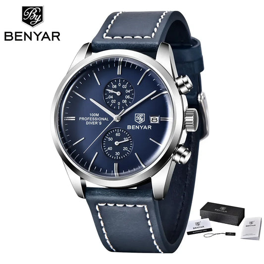 Hector Chrono Watch – 100M Waterproof, Leather Strap & Military Precision
