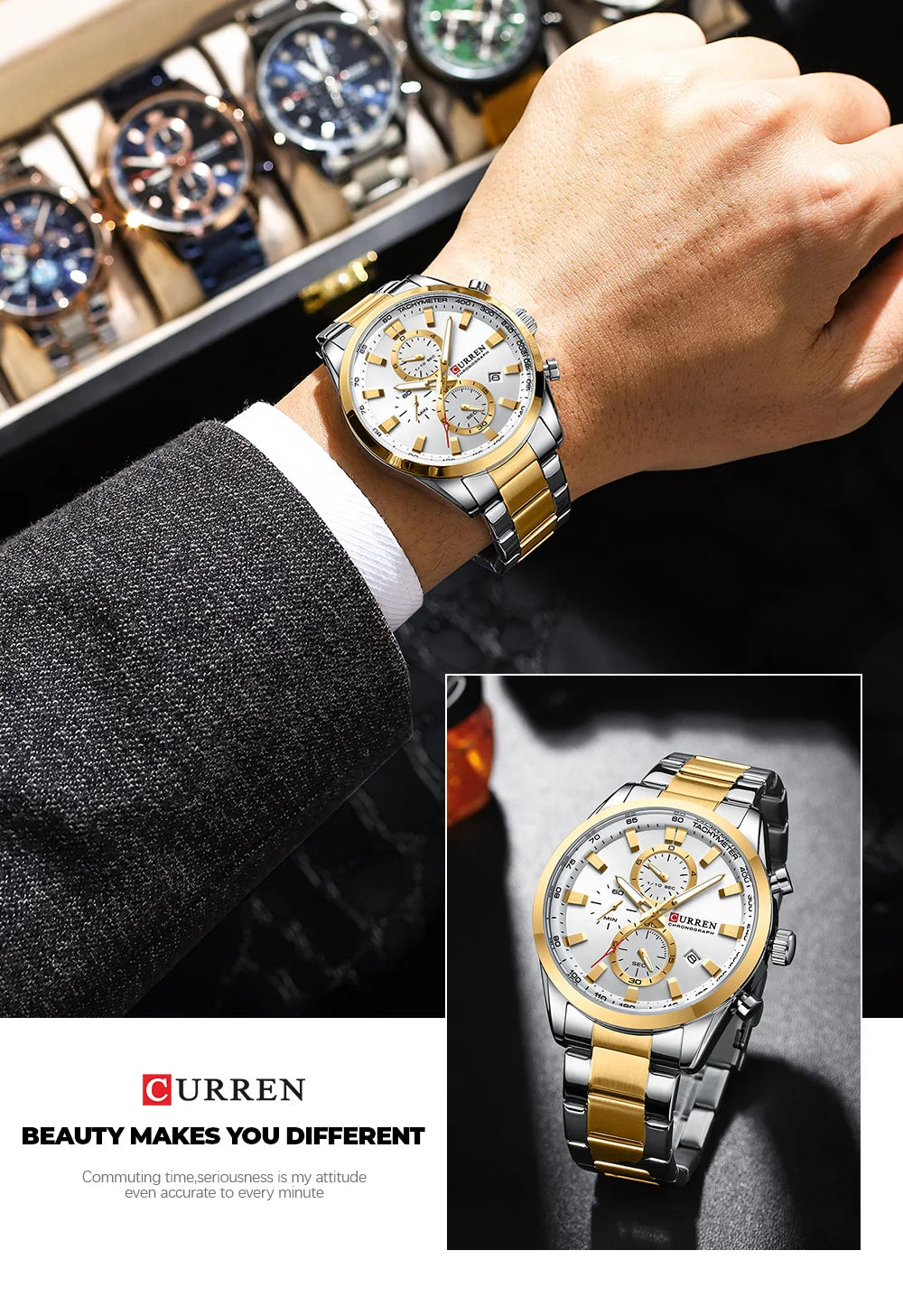 Flavius Chrono Watch – Sporty Elegance, Stainless Steel & Date Display