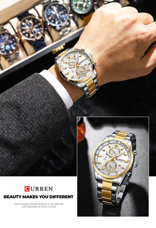 Flavius Chrono Watch – Sporty Elegance, Stainless Steel & Date Display