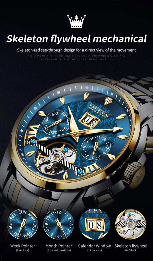 Ptolemy Mechanical Watch – Hollow Design, Moonphase & Luminous Precision