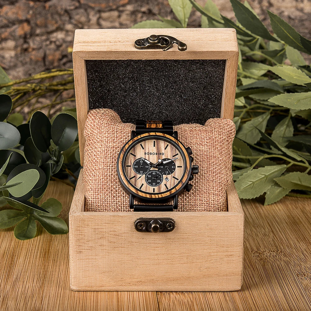 Ares Chrono Watch – Wood & Steel, Luminous Hands & Men’s Precision