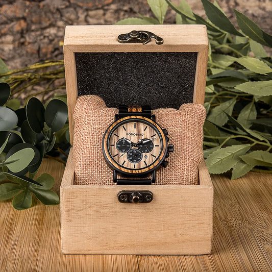 Ares Chrono Watch – Wood & Steel, Luminous Hands & Men’s Precision