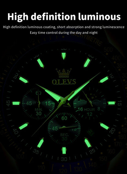Odysseus Moonphase Watch – Brown Leather, Luminous Dial & Waterproof Design
