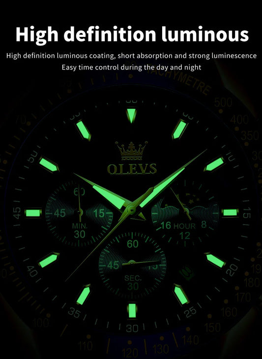 Odysseus Moonphase Watch – Brown Leather, Luminous Dial & Waterproof Design