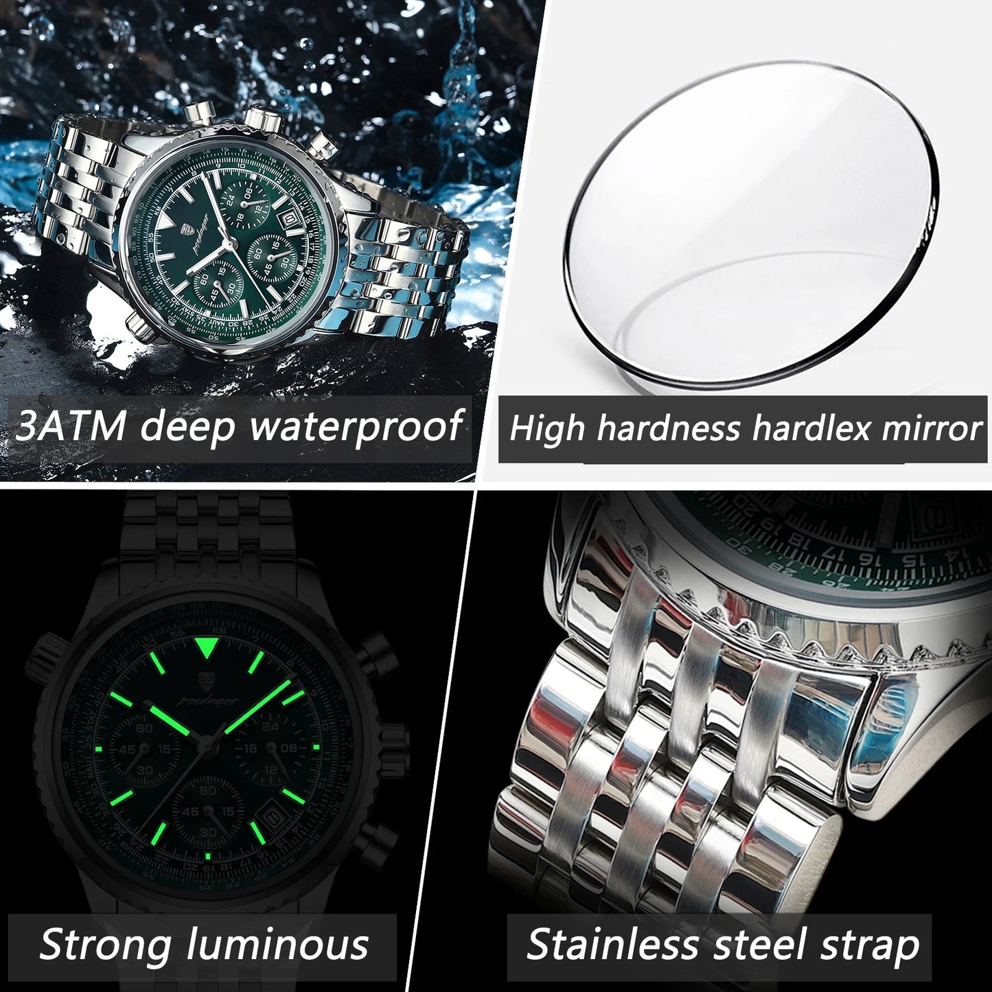 Kronos Luxus Uhr Edelstahl für Herren Wasserdicht