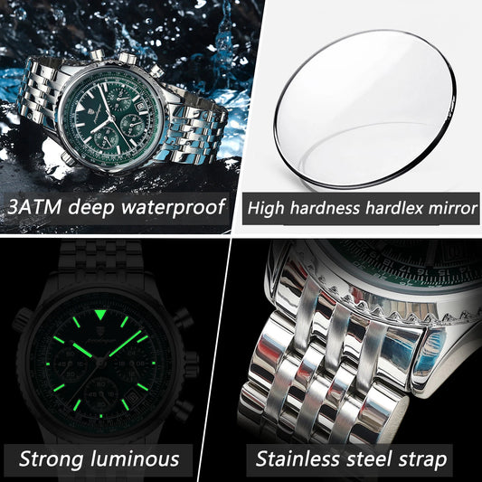 Kronos Luxus Uhr Edelstahl für Herren Wasserdicht
