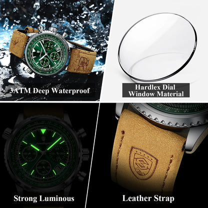 Charon Luxus Herren uhr  Wasserdicht Chronograph Leder