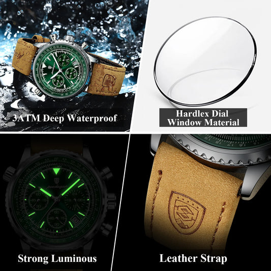 Charon Luxus Herren uhr  Wasserdicht Chronograph Leder