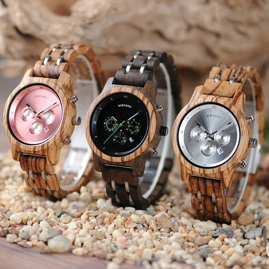 Nefertiti Wooden Watch – Luxury Chronograph, Auto Date & Quartz Elegance