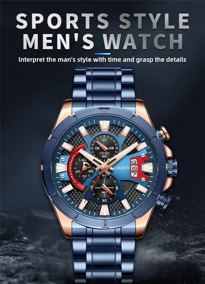Hadrian Chrono Watch – Military Sport, Waterproof & Stainless Steel Elegance