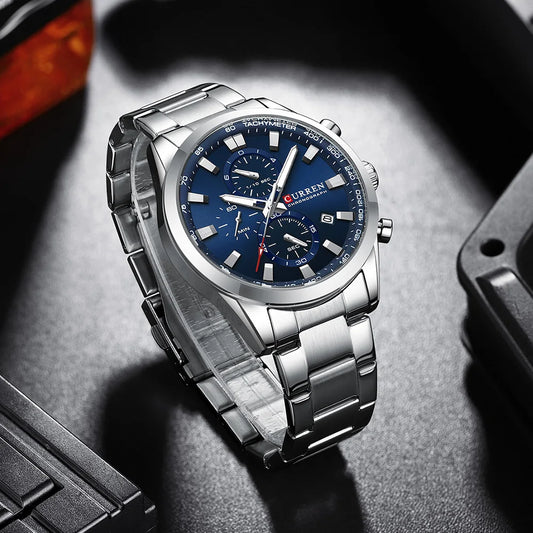 Flavius Chrono Watch – Sporty Elegance, Stainless Steel & Date Display