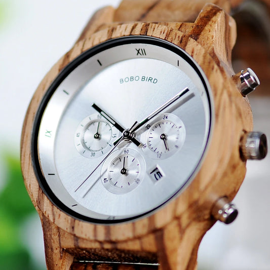 Nefertiti Wooden Watch – Luxury Chronograph, Auto Date & Quartz Elegance