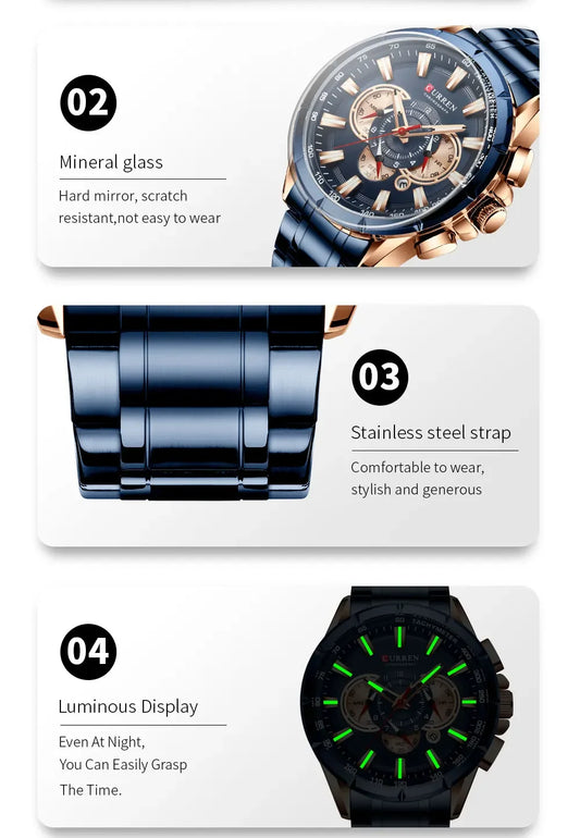 Hadrian Chrono Watch – Military Sport, Waterproof & Stainless Steel Elegance
