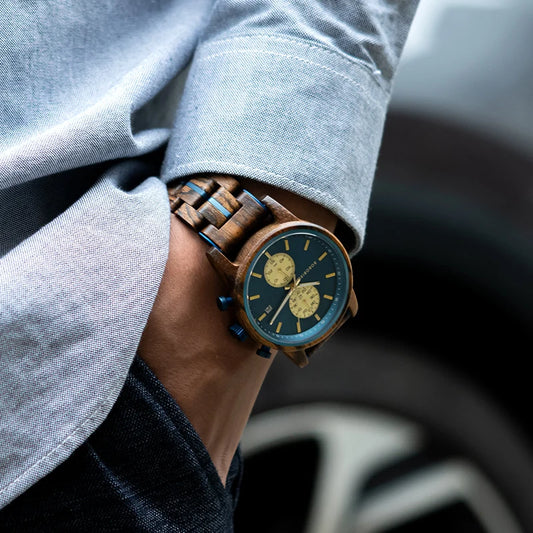 Themistocles Wooden Watch – Chronograph Quartz, Engraved & Date Display