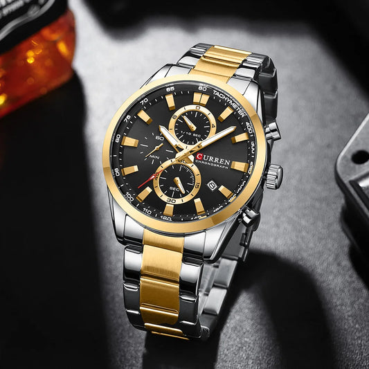 Flavius Chrono Watch – Sporty Elegance, Stainless Steel & Date Display