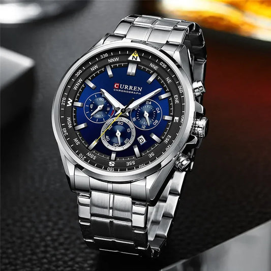 Cassius Chrono Watch – Military Sport, Waterproof & Silver Steel Design