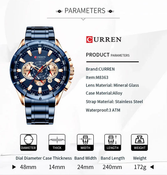 Hadrian Chrono Watch – Military Sport, Waterproof & Stainless Steel Elegance