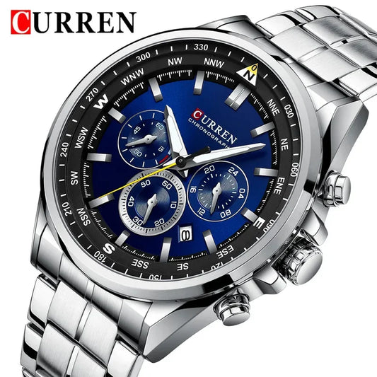Cassius Chrono Watch – Military Sport, Waterproof & Silver Steel Design