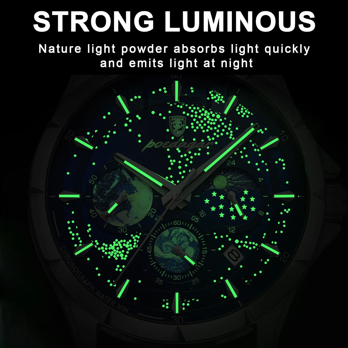 Trajan Chrono Watch – Luxury, Waterproof, Luminous & Date Display Steel
