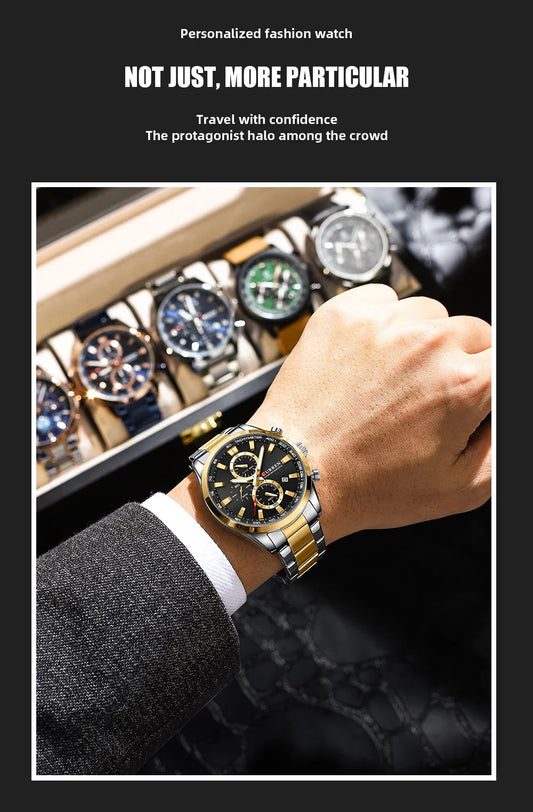 Flavius Chrono Watch – Sporty Elegance, Stainless Steel & Date Display