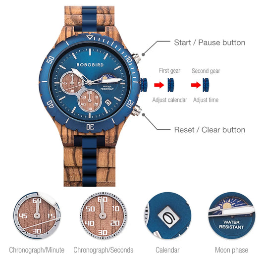 Diomedes Wooden Watch – Luxury Chronograph, Military Quartz Precision