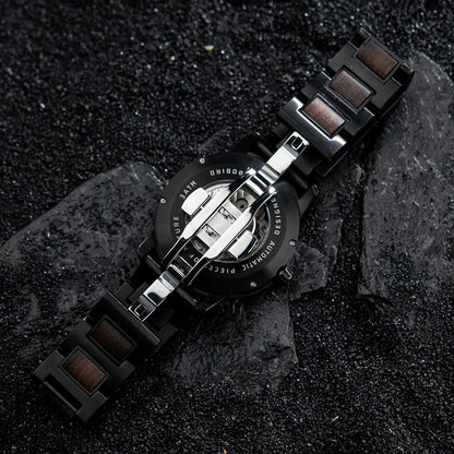 Heraclitus Wooden Watch – Mechanical Skeleton, Engraved Elegance & Luxury Gift