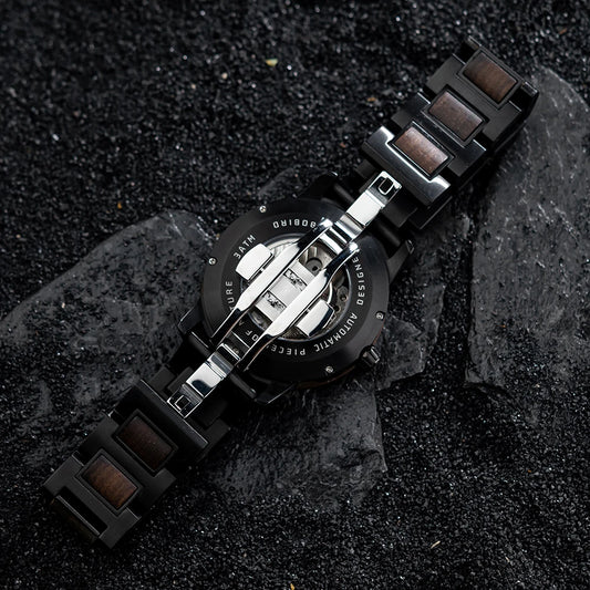 Heraclitus Wooden Watch – Mechanical Skeleton, Engraved Elegance & Luxury Gift
