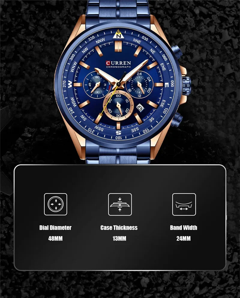 Cassius Chrono Watch – Military Sport, Waterproof & Silver Steel Design