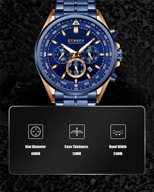 Cassius Chrono Watch – Military Sport, Waterproof & Silver Steel Design