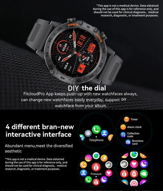 1.39" Bluetooth Smartwatch für Männer – Fitness, Herzfrequenz, Gesundheitsmonitoring, Android & IOS.