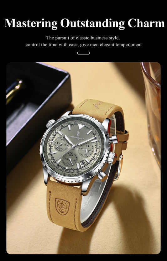 Hector Chrono Watch – Fashion Quartz, Waterproof & Luminous Leather Design