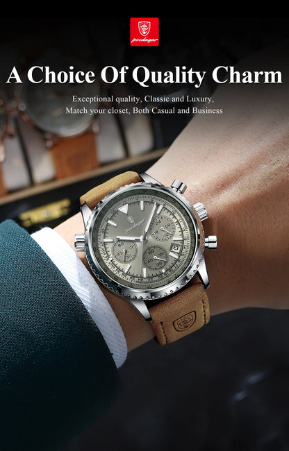 Hector Chrono Watch – Fashion Quartz, Waterproof & Luminous Leather Design