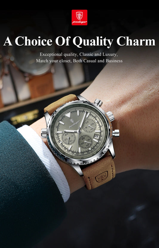 Hector Chrono Watch – Fashion Quartz, Waterproof & Luminous Leather Design