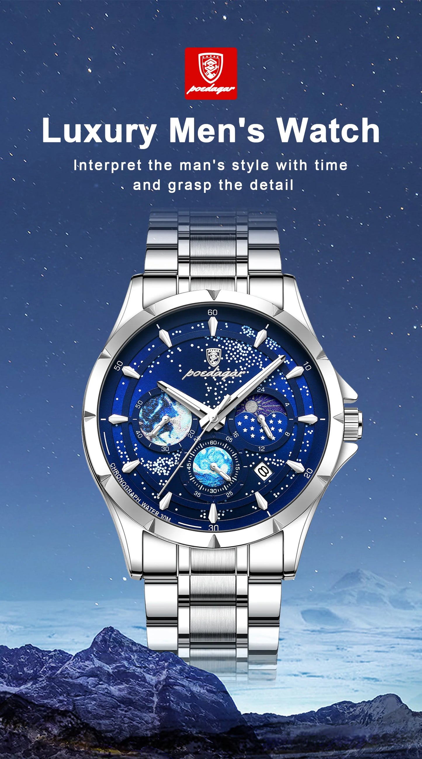 Trajan Chrono Watch – Luxury, Waterproof, Luminous & Date Display Steel