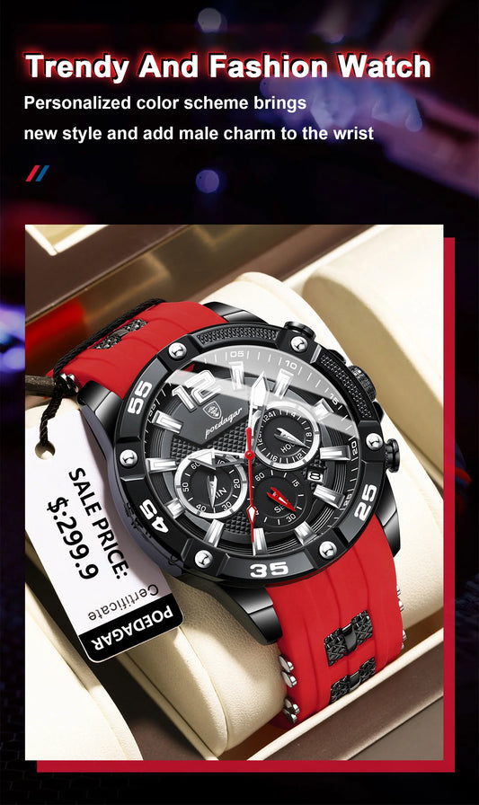 Cassius Chrono Watch – Sporty Elegance, Waterproof & Luminous Silicone Strap