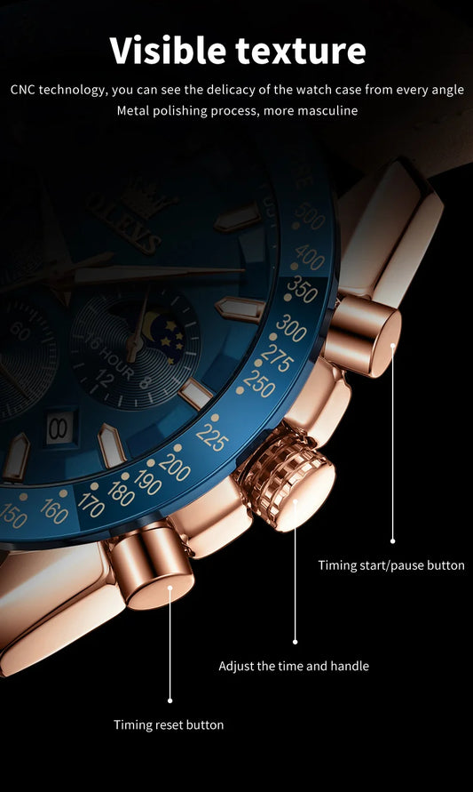 Odysseus Moonphase Watch – Brown Leather, Luminous Dial & Waterproof Design