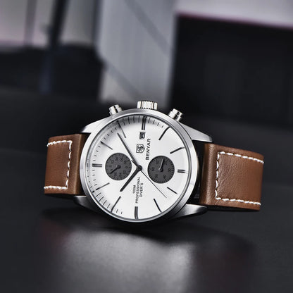 Hector Chrono Watch – 100M Waterproof, Leather Strap & Military Precision