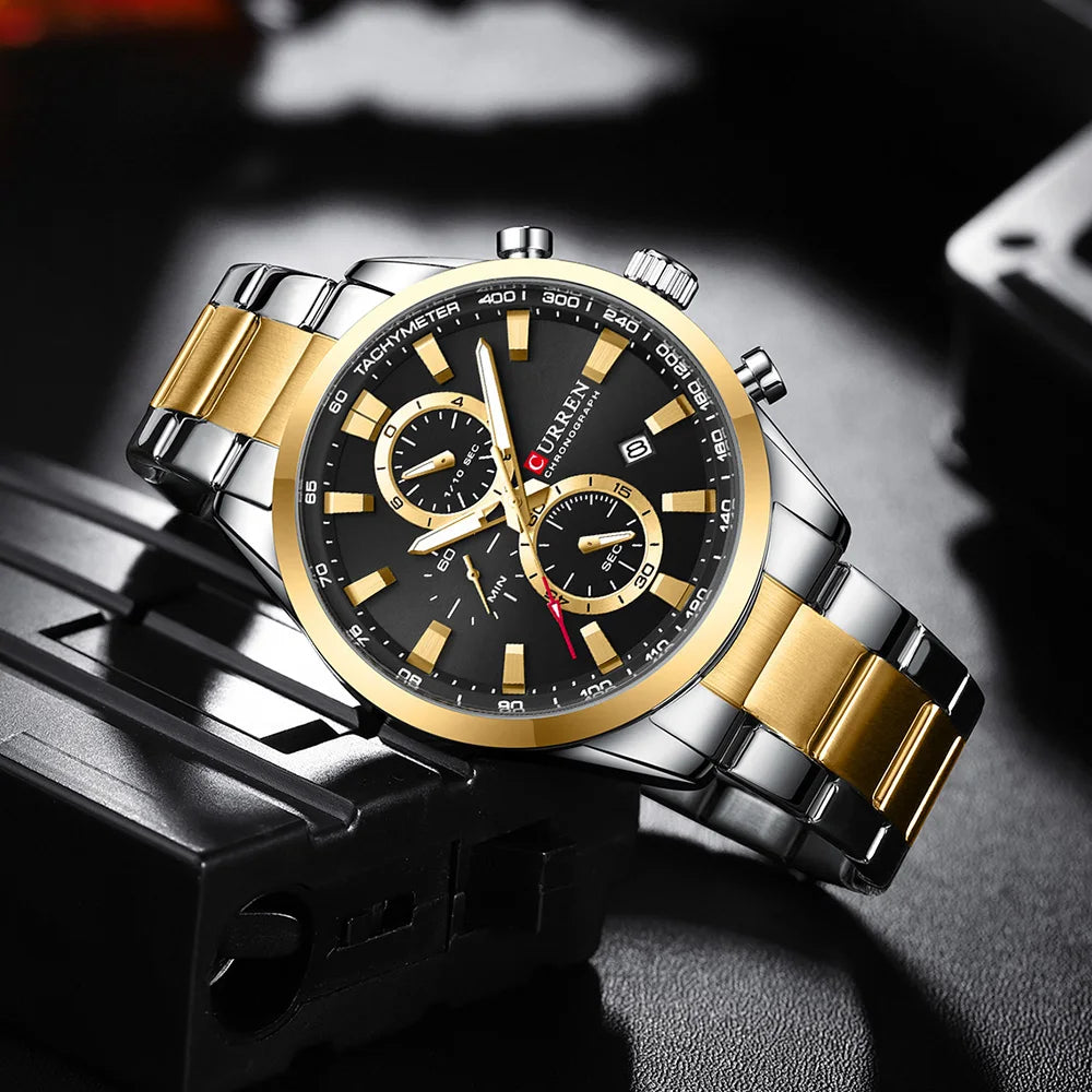 Flavius Chrono Watch – Sporty Elegance, Stainless Steel & Date Display