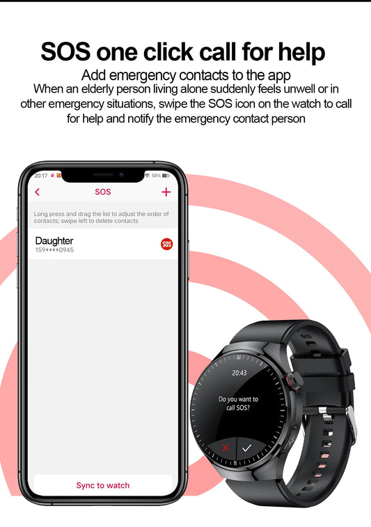 SmartWatch Genny - 2024 Gesundheits-Smartwatch | EKG, Blutzucker, Herzfrequenz, Blutdruck