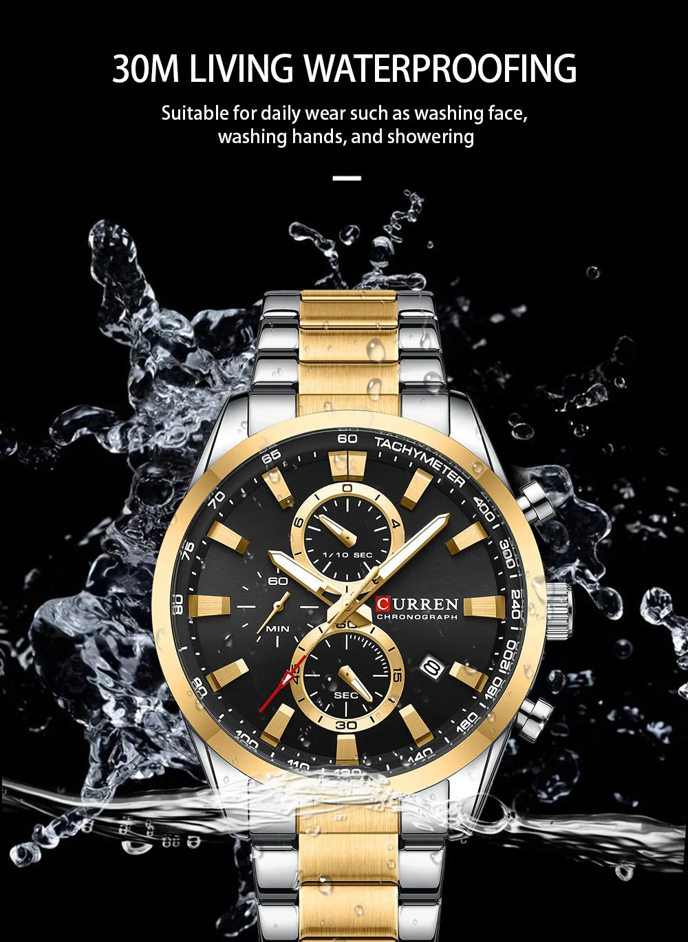 Flavius Chrono Watch – Sporty Elegance, Stainless Steel & Date Display