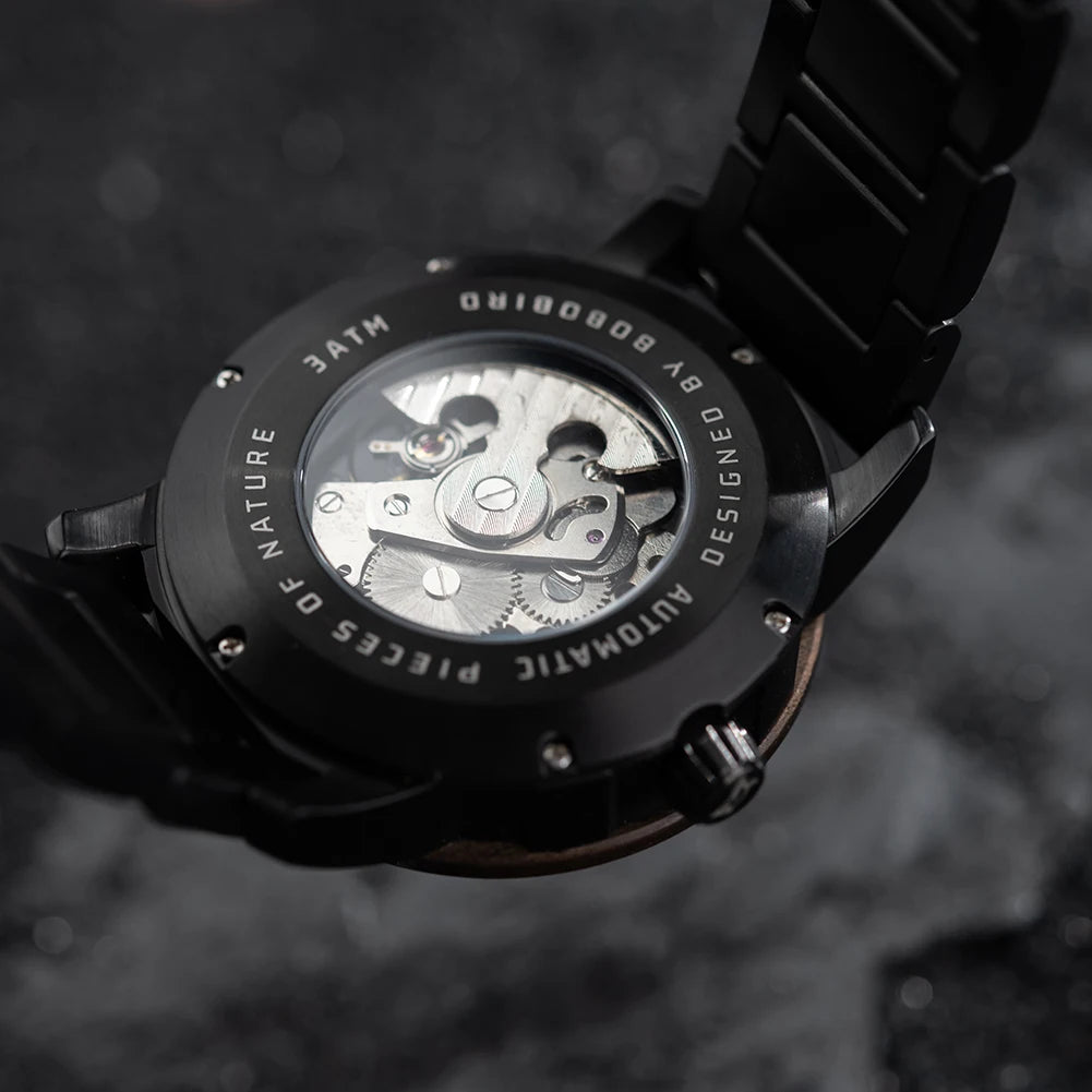 Heraclitus Wooden Watch – Mechanical Skeleton, Engraved Elegance & Luxury Gift