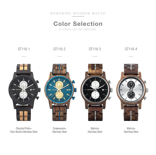 Themistocles Wooden Watch – Chronograph Quartz, Engraved & Date Display