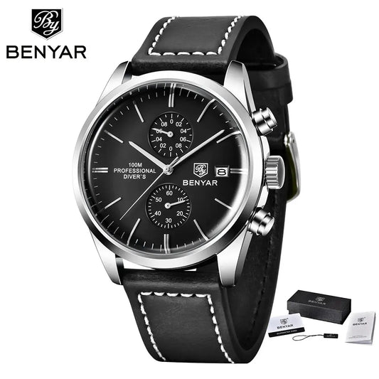 Hector Chrono Watch – 100M Waterproof, Leather Strap & Military Precision