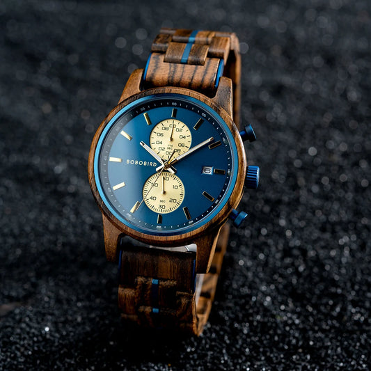 Themistocles Wooden Watch – Chronograph Quartz, Engraved & Date Display