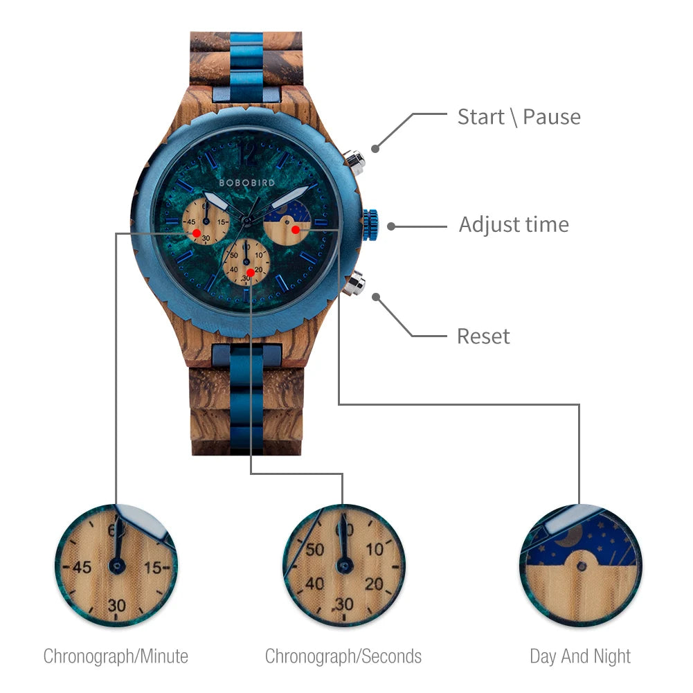 Diomedes Wooden Watch – Luxury Chronograph, Military Quartz Precision