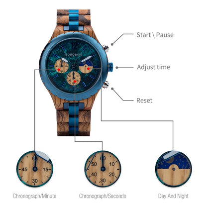 Diomedes Wooden Watch – Luxury Chronograph, Military Quartz Precision