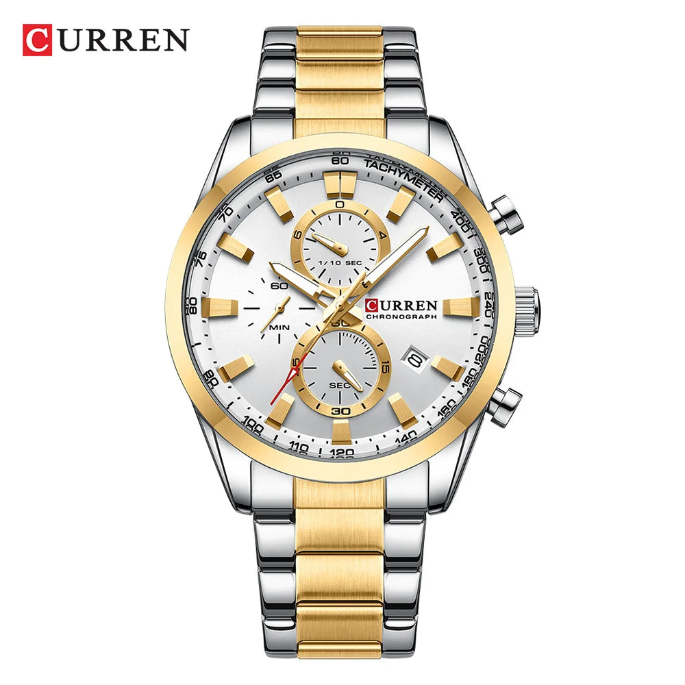 Flavius Chrono Watch – Sporty Elegance, Stainless Steel & Date Display
