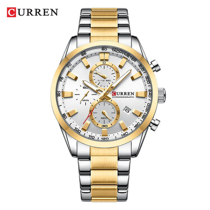 Flavius Chrono Watch – Sporty Elegance, Stainless Steel & Date Display