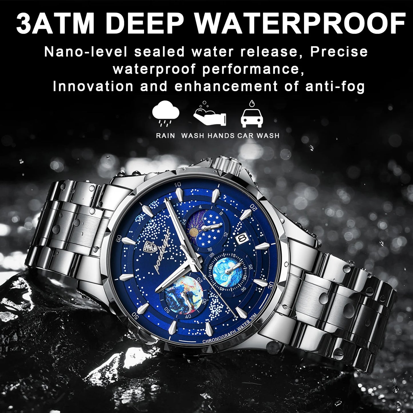 Trajan Chrono Watch – Luxury, Waterproof, Luminous & Date Display Steel
