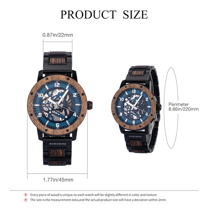 Heraclitus Wooden Watch – Mechanical Skeleton, Engraved Elegance & Luxury Gift